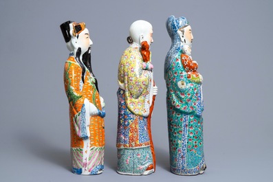 Three Chinese famille rose figures of the three star gods, 19/20th C.