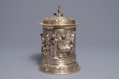 A parcel-gilt silver stein with biblical design, Nathaniel Pressding II, Danzig, Poland, 17th C.