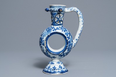 A large Dutch Delft blue and white ring-form puzzle jug, 1st quarter 18th C.