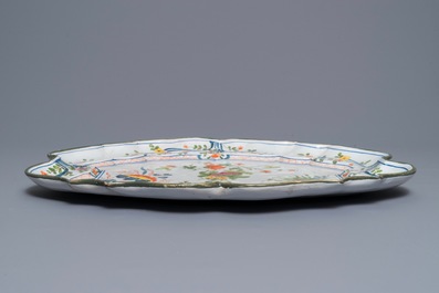A large polychrome oval Italian faience platter, Ferniani workshop, Faenza, late 18th C.