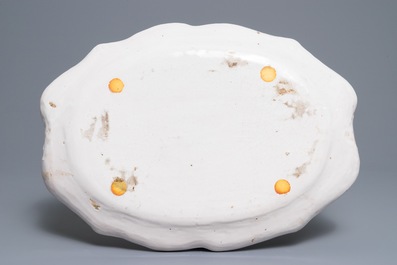 A large oval Brussels faience '&agrave; la haie fleurie' dish, 18th C.