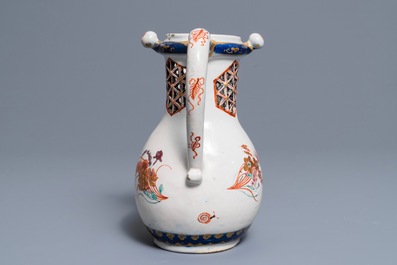 A polychrome petit feu and gilded Dutch Delft puzzle jug with insects and flowers, 1st half 18th C.