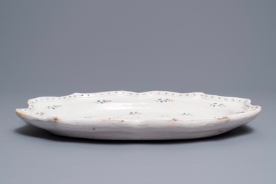 A large oval Brussels faience '&agrave; la haie fleurie' dish, 18th C.