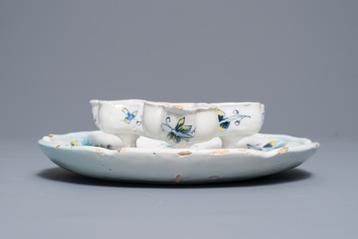 A Brussels faience spice dish with butterflies and flowers, 18th C.
