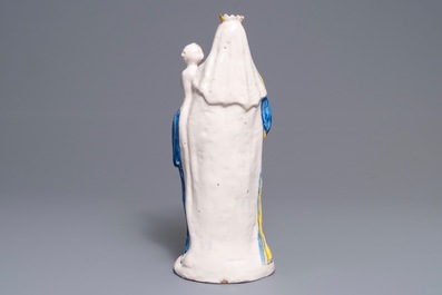 A large French faience figure of the Virgin with Child, Nevers, 17th C.