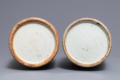 A pair of Chinese blue and white on celadon ground vases, 19/20th C.