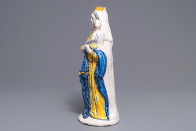 A large French faience figure of the Virgin with Child, Nevers, 17th C.