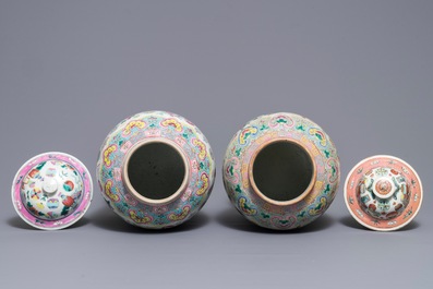 Four Chinese famille rose and verte vases, 19th C.