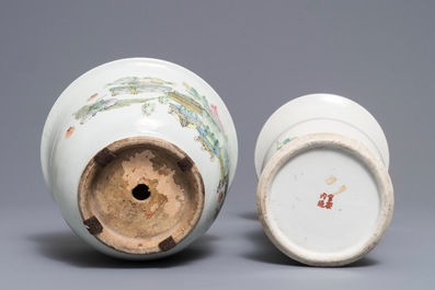 A Chinese qianjiang cai vase and a jardini&egrave;re, 19/20th C.
