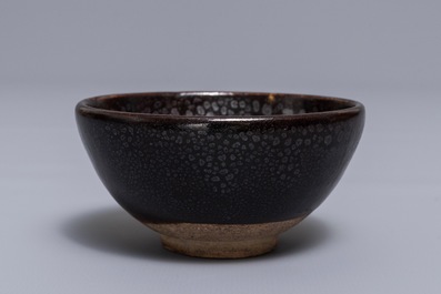 A Chinese black-glazed tea bowl with oil spots, Song or later