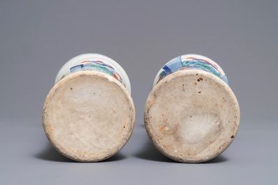 A pair of Chinese wucai gu vases, 19th C.