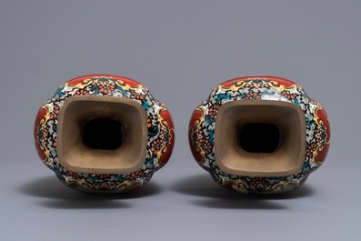A pair of Japanese cloisonn&eacute; vases, Meiji, 19th C.
