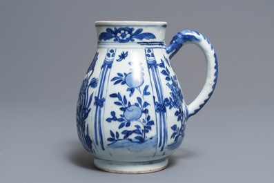 A Chinese blue and white jug with floral design, Wanli