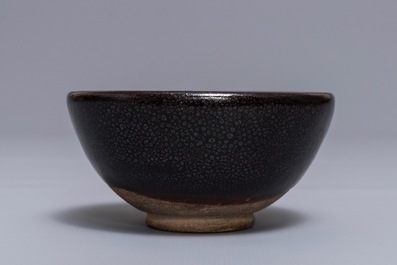 A Chinese black-glazed tea bowl with oil spots, Song or later