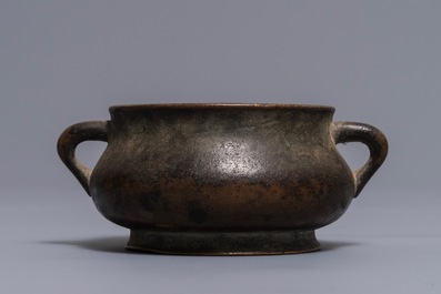 A Chinese gold-splashed bronze incense burner, Xuande mark, 18th C.