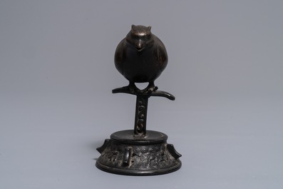 A Chinese bronze water dropper in the shape of a perched bird, Ming