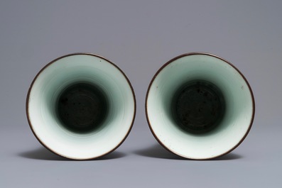 A pair of Chinese wucai gu vases, 19th C.