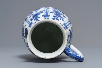 A Chinese blue and white jug with floral design, Wanli