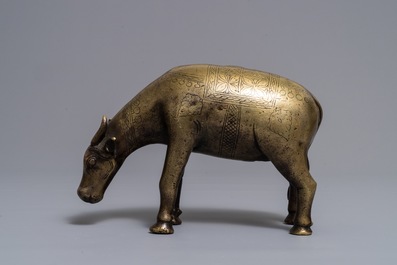 A Mughal brass water-dropper or aquamanile in the form of a zebu, India, 17th/18th C.