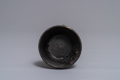 A Chinese bronze water dropper in the shape of a perched bird, Ming