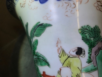 A Chinese wucai gu vase with figures, Shunzhi, Transitional period