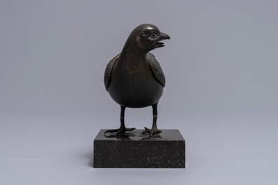 A Japanese bronze quail-shaped censer, signed Kamejo, Edo, 18th C.