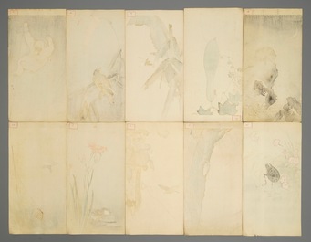 Dix aquarelles aux sujets d'animaux et fleurs, Japon, Meiji, 19/20&egrave;me