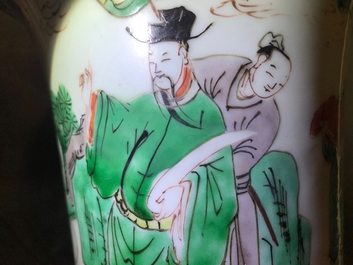 A Chinese wucai gu vase with figures, Shunzhi, Transitional period