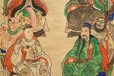 Ecole chinoise: Image du palais du printemps, 16/17&egrave;me et 'Guanyin aux servants', 19&egrave;me