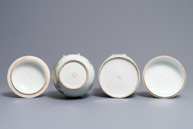 Deux bols couverts en porcelaine de Chine qianjiang cai et famille rose, 19/20&egrave;me