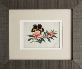 Huit peintures sur papier de riz figurant fleurs et papillons, Canton, Chine, 19&egrave;me