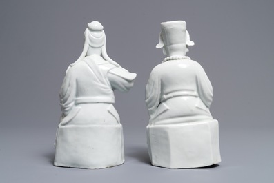 Deux figures de Guandi et Zhenwu en porcelaine blanc de Chine de Dehua, 18/19&egrave;me