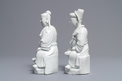 Deux figures de Guandi et Zhenwu en porcelaine blanc de Chine de Dehua, 18/19&egrave;me