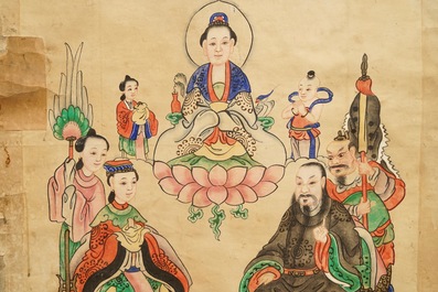 Ecole chinoise: Image du palais du printemps, 16/17&egrave;me et 'Guanyin aux servants', 19&egrave;me