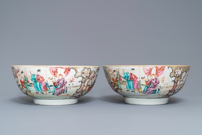 A pair of Chinese famille rose 'mandarin' bowls, Qianlong