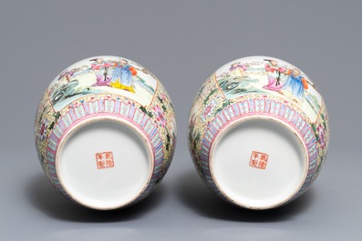 A pair of fine Chinese famille rose vases, Qianlong mark, Republic, 20th C.