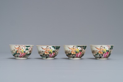 Quatre tasses et soucoupes en porcelaine de Chine famille rose, Qianlong