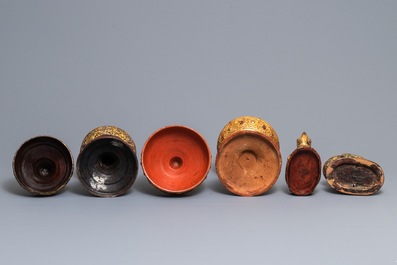 Two Burmese lacquer alms bowls and a Hintha betel box, 19/20th C.