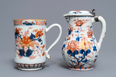 A Chinese Imari-style condiments dish, a covered jug and a mug, Kangxi/Qianlong