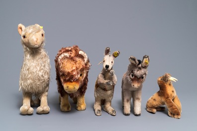 Een collectie Steiff pluche dieren, jaren '50 en later