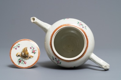 A Chinese famille rose Dutch market armorial teapot with the arms of van Visvliet-Sluijmer, Qianlong