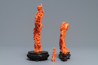 Trois pi&egrave;ces en corail sculpt&eacute;, Chine, 19/20&egrave;me