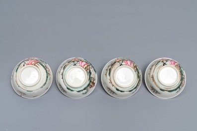 Quatre tasses et soucoupes en porcelaine de Chine famille rose, Qianlong