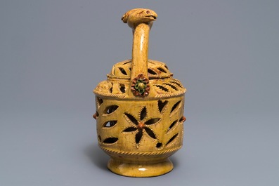 A Flemish pottery fire pit and cover, Torhout, 19th C.