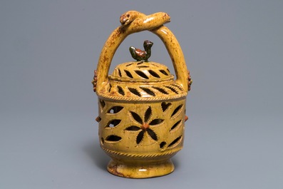 A Flemish pottery fire pit and cover, Torhout, 19th C.