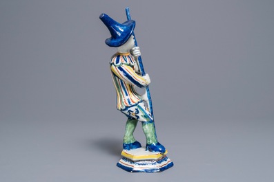 A polychrome Dutch Delft figure of a gondolier from the Commedia dell'arte, 18th C.