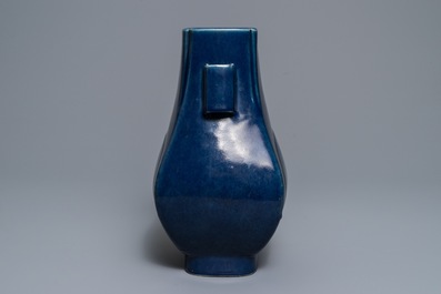 A Chinese monochrome blue-glazed 'fanghu' vase, Guangxu mark and of the period