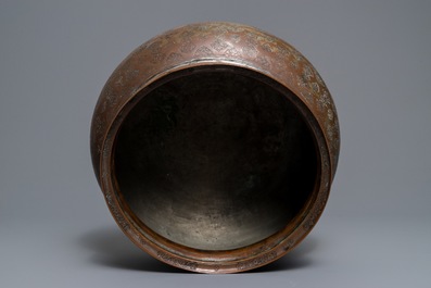 A large Islamic silvered and tinned copper basin, prob. Iran or Syria, 19th C.