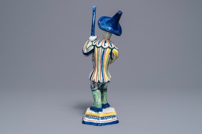 A polychrome Dutch Delft figure of a gondolier from the Commedia dell'arte, 18th C.