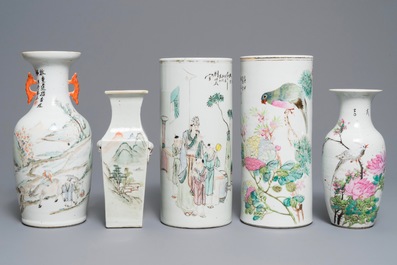 A collection of six Chinese qianjiang cai vases, 19/20th C.